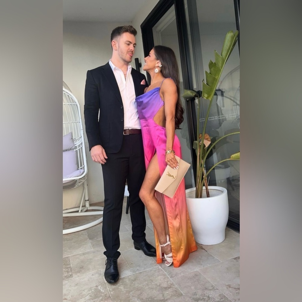 Retrofete Alyssa Silk Maxi Dress Gown SUNSET OMBRE Womens Large NWT